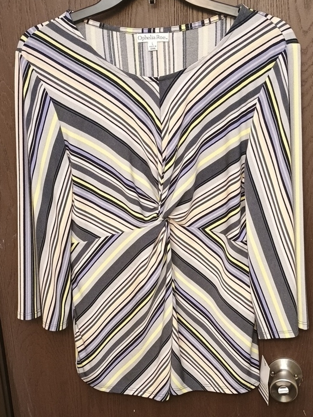 Ophelia Roe Striped Twist-Front Women's Top in Multi-Color